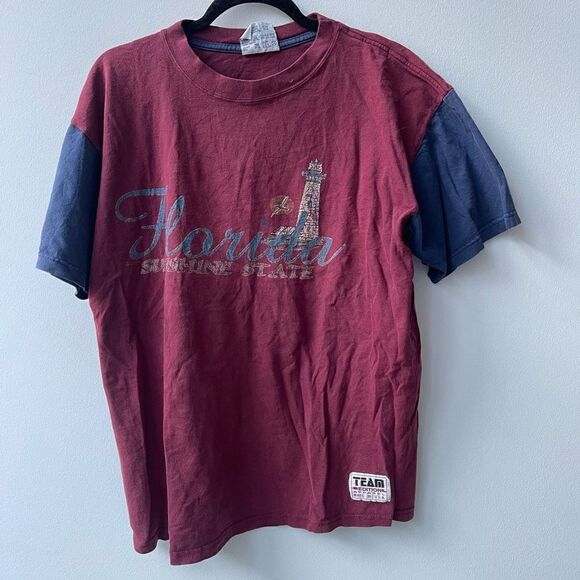 Vintage Team Apparel Mens Burgundy Florida Sunshine State Vintage Graphic Tee Si - Picture 1 of 10